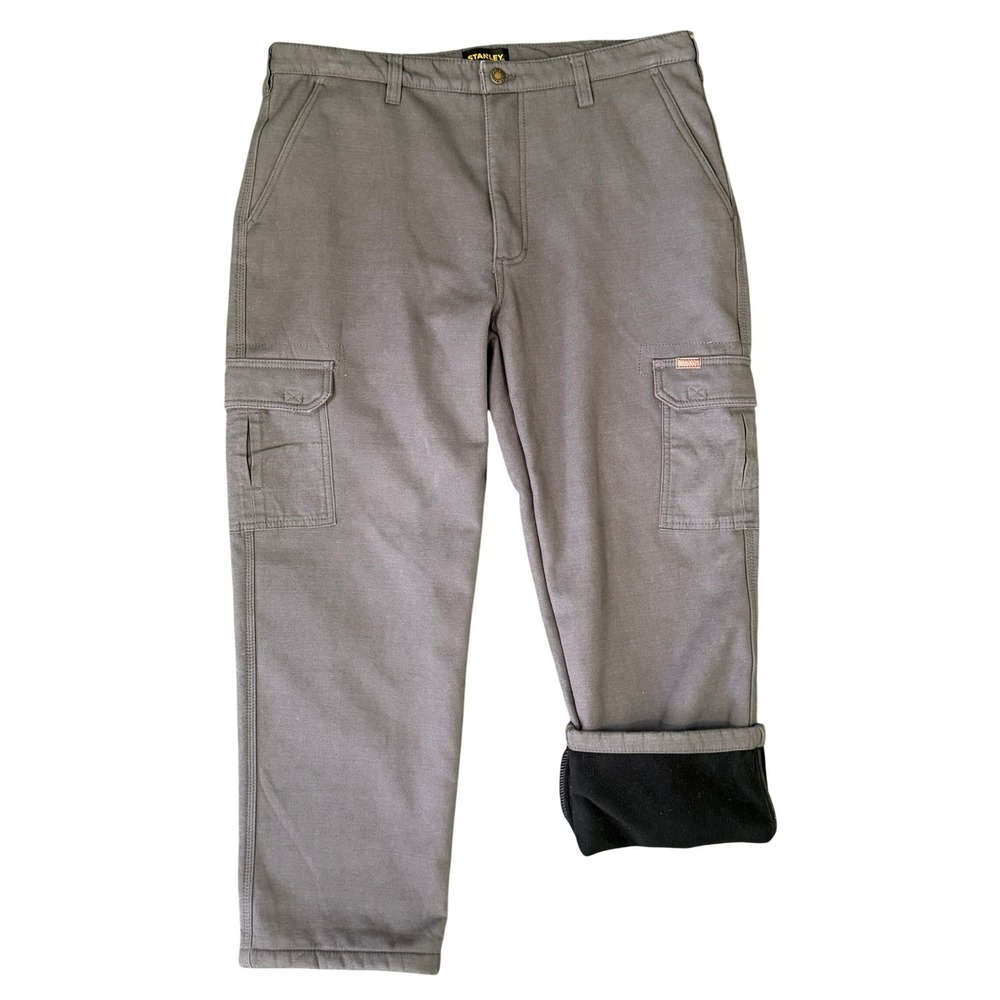 Stanley Mens‎ Fleece Lined Cargo Pants Gray Cotton Canvas Work Trousers 36x30